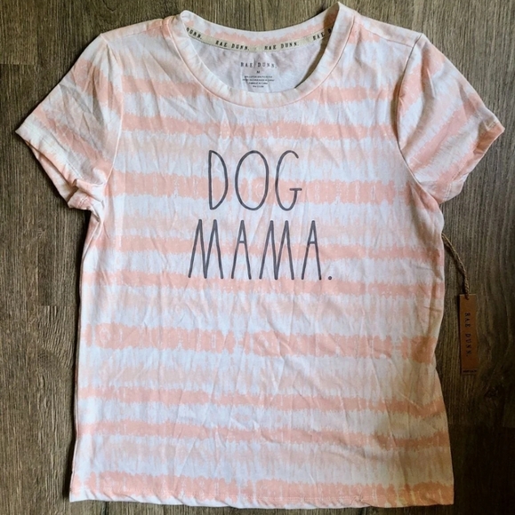 Sold NWT Rae Dunn 'DOG MAMA' Striped Dyed T-shirt - Size Medium - Picture 5 of 9